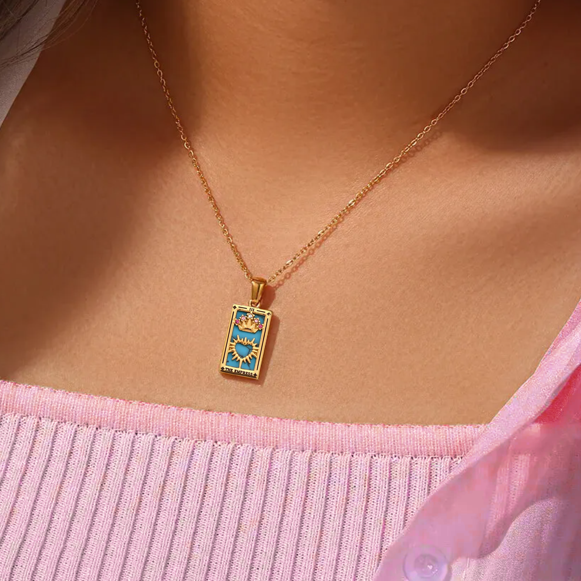 18kt gold the empress tarot card necklace