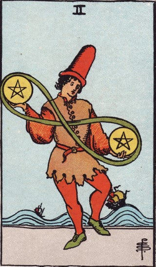 Two of Pentacles tarot card meaning