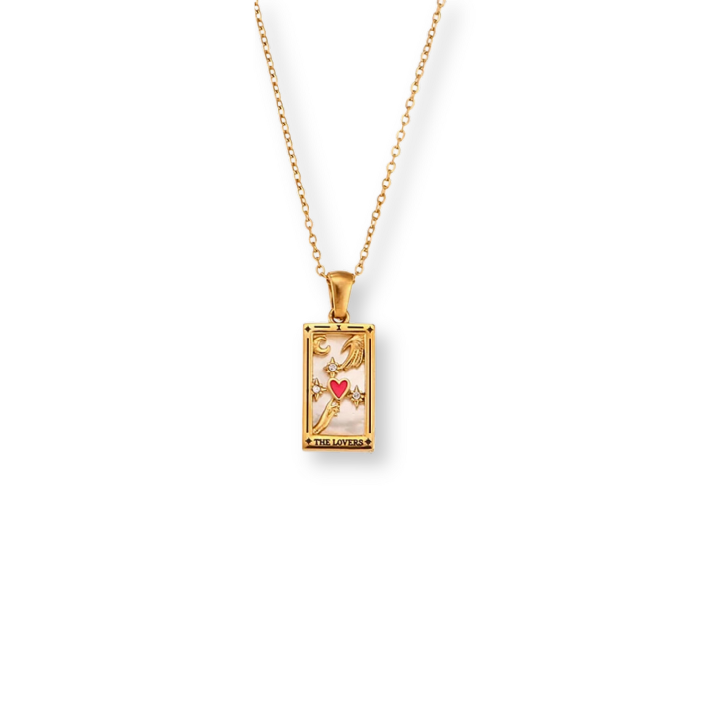 18kt gold the lovers tarot card necklace